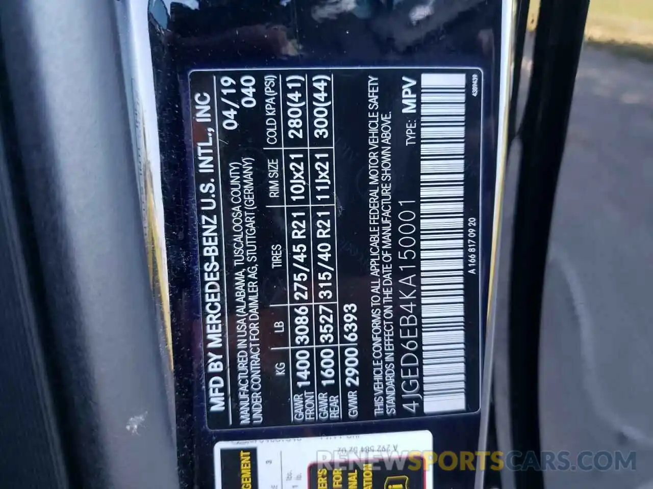 10 Photograph of a damaged car 4JGED6EB4KA150001 MERCEDES-BENZ GLE-CLASS 2019