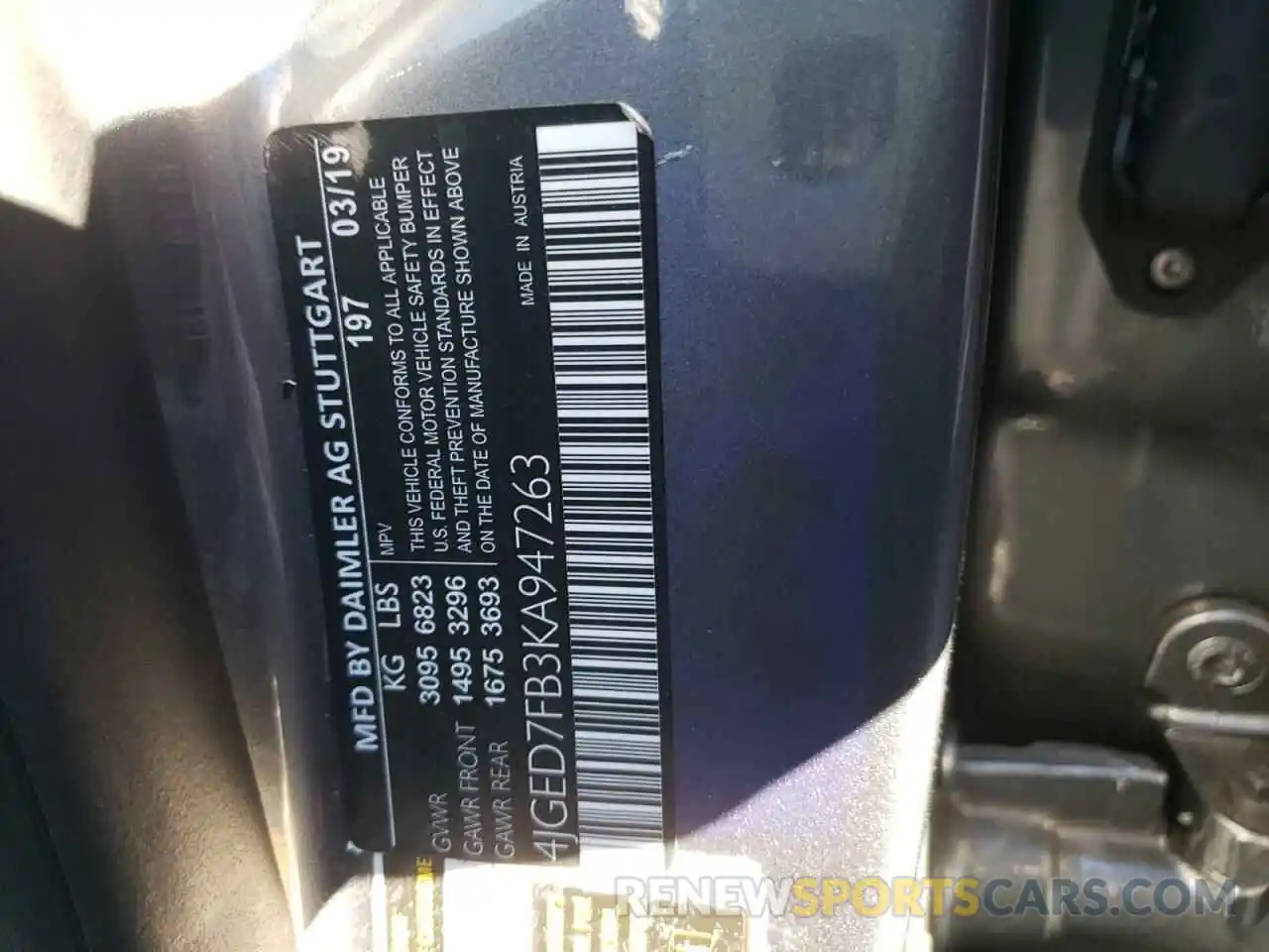 10 Photograph of a damaged car 4JGED7FB0KA146869 MERCEDES-BENZ GLE-CLASS 2019