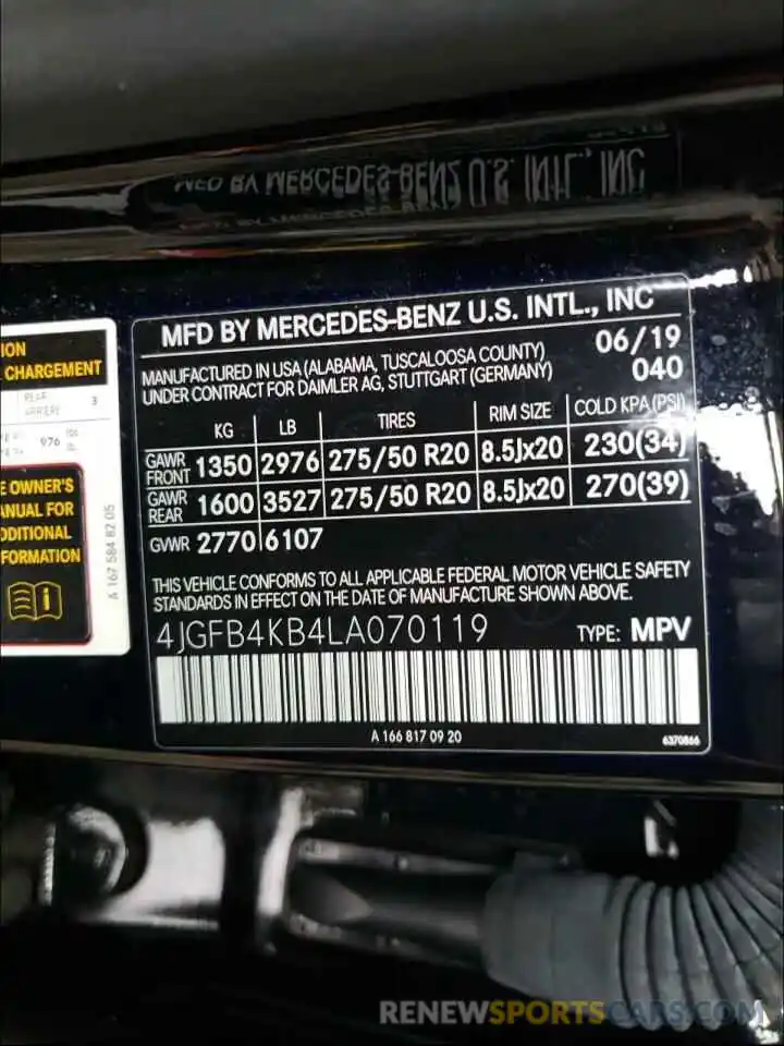 10 Фотография поврежденного автомобиля 4JGFB4KB4LA070119 MERCEDES-BENZ GLE-CLASS 2020