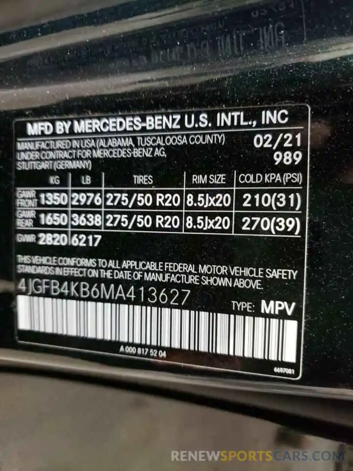 10 Фотография поврежденного автомобиля 4JGFB4KB6MA413627 MERCEDES-BENZ GLE-CLASS 2021