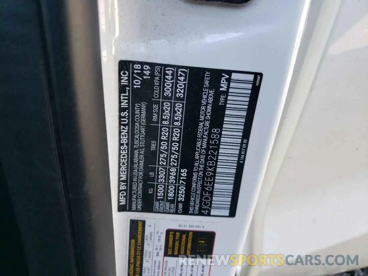 10 Photograph of a damaged car 4JGDF6EE9KB221588 MERCEDES-BENZ GLS-CLASS 2019