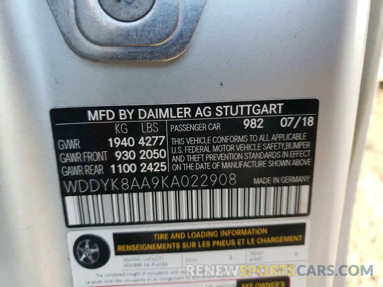 10 Photograph of a damaged car WDDYK8AA9KA022908 MERCEDES-BENZ GT-CLASS 2019