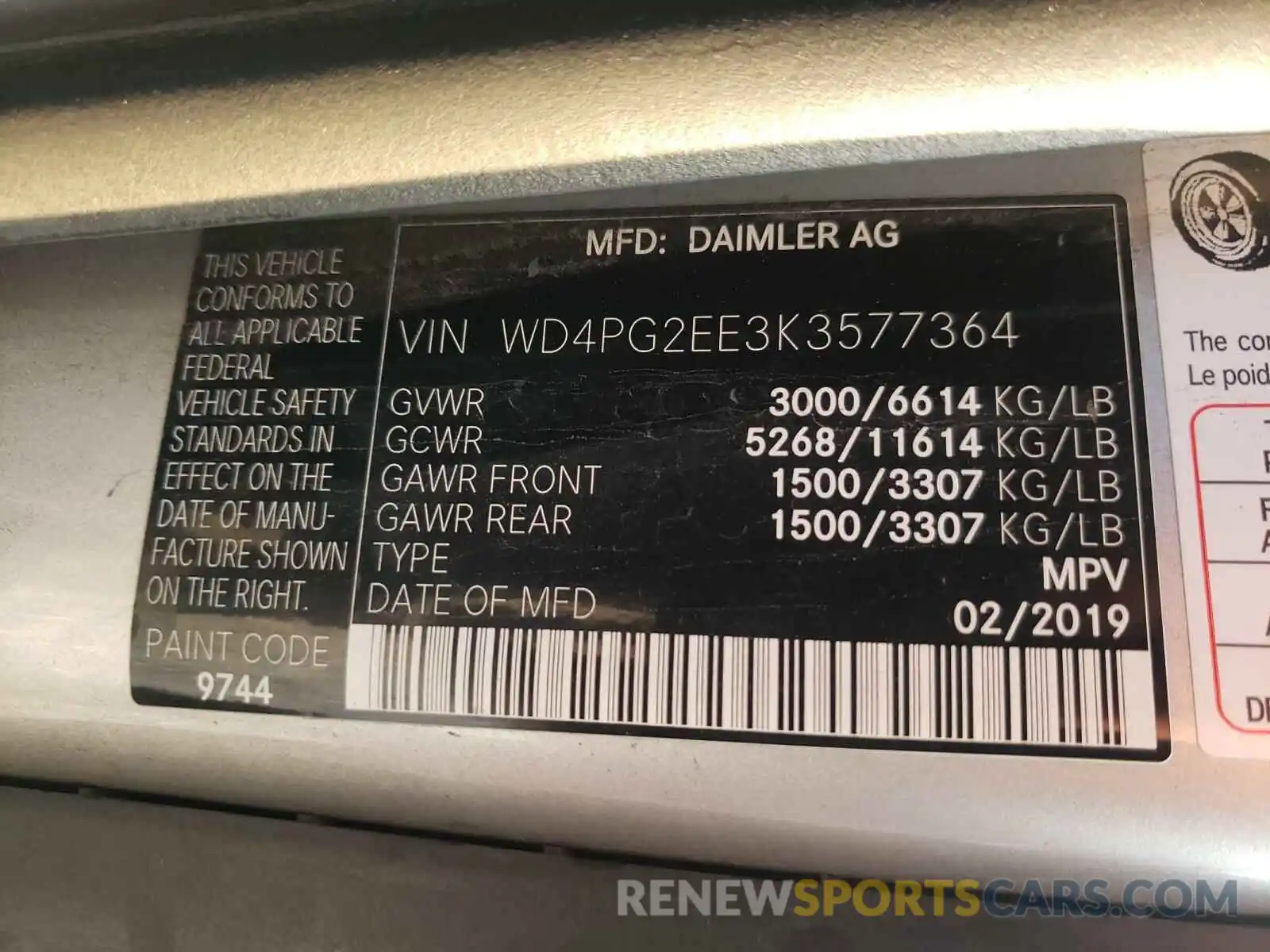 10 Photograph of a damaged car WD4PG2EE3K3577364 MERCEDES-BENZ METRIS 2019