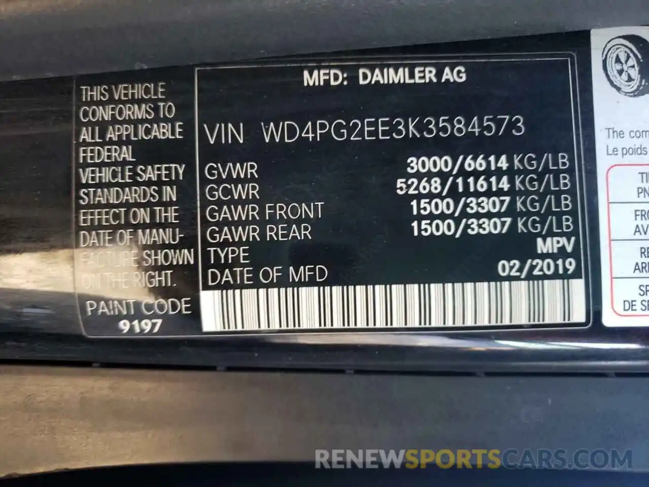 10 Photograph of a damaged car WD4PG2EE3K3584573 MERCEDES-BENZ METRIS 2019