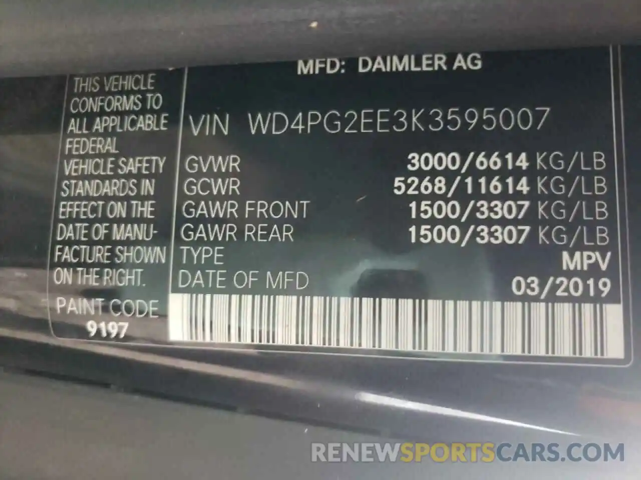 10 Photograph of a damaged car WD4PG2EE3K3595007 MERCEDES-BENZ METRIS 2019