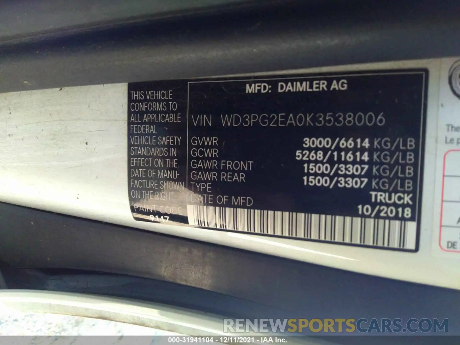 9 Photograph of a damaged car WD3PG2EA0K3538006 MERCEDES-BENZ METRIS CARGO VAN 2019