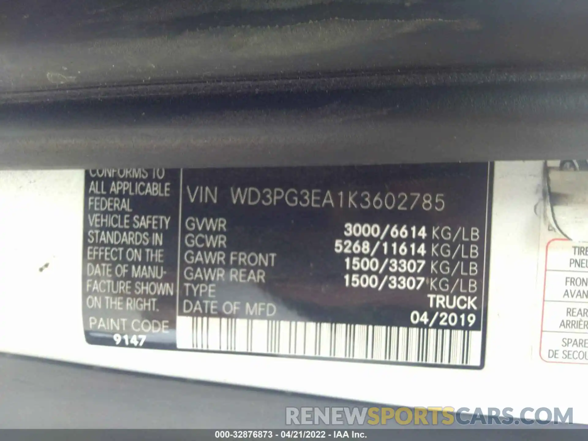 9 Photograph of a damaged car WD3PG3EA1K3602785 MERCEDES-BENZ METRIS CARGO VAN 2019