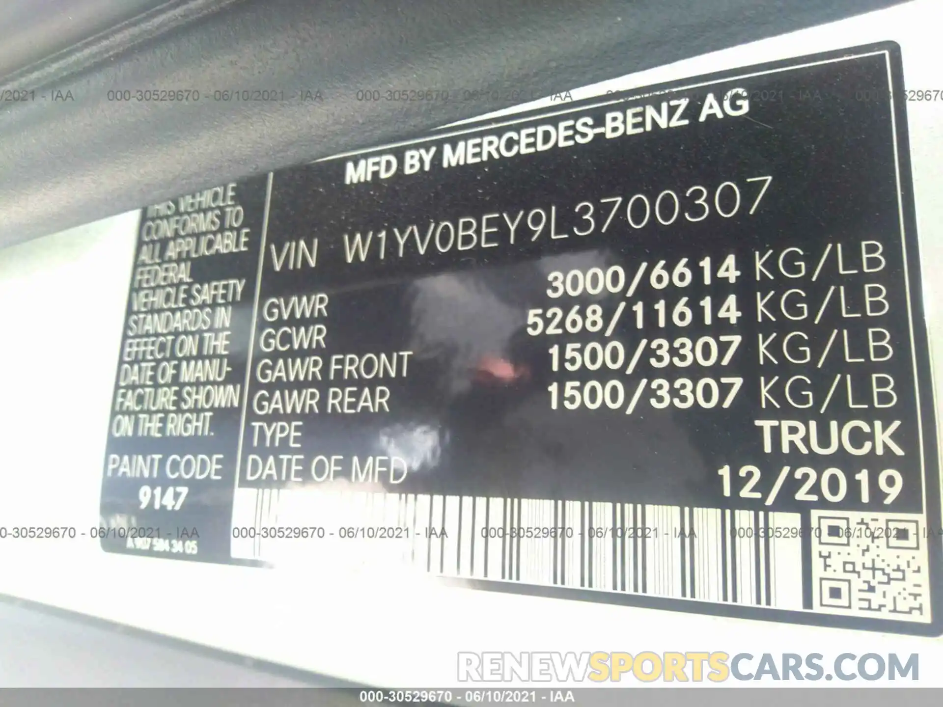 9 Фотография поврежденного автомобиля W1YV0BEY9L3700307 MERCEDES-BENZ METRIS CARGO VAN 2020