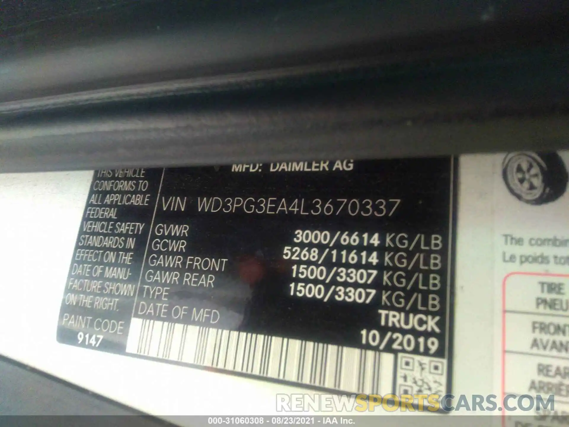 9 Фотография поврежденного автомобиля WD3PG3EA4L3670337 MERCEDES-BENZ METRIS CARGO VAN 2020