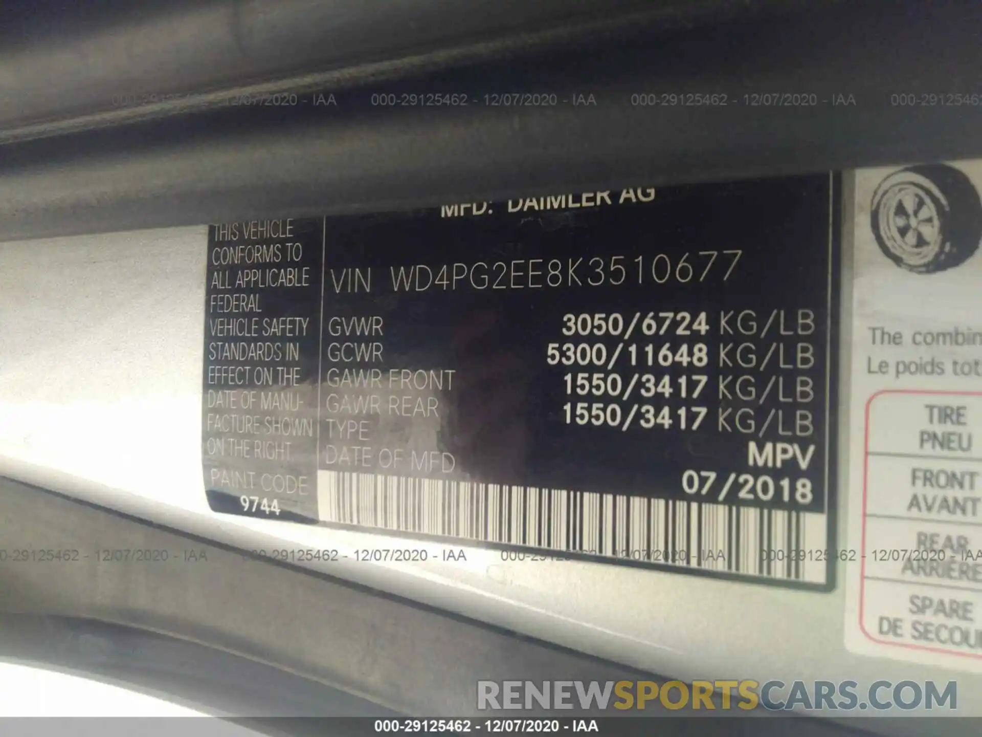 9 Фотография поврежденного автомобиля WD4PG2EE8K3510677 MERCEDES-BENZ METRIS PASSENGER VAN 2019