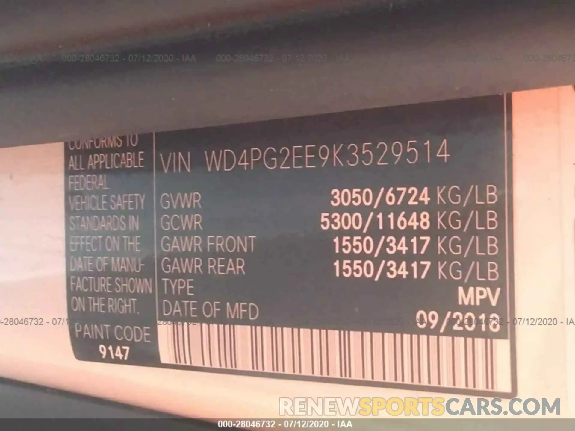 9 Фотография поврежденного автомобиля WD4PG2EE9K3529514 MERCEDES-BENZ METRIS PASSENGER VAN 2019