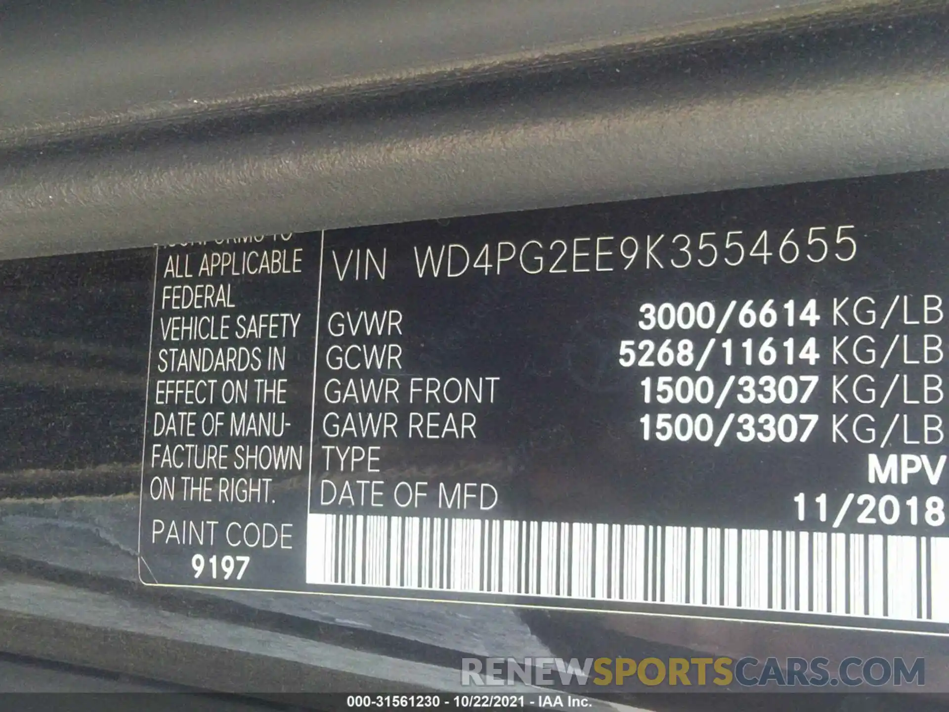 9 Фотография поврежденного автомобиля WD4PG2EE9K3554655 MERCEDES-BENZ METRIS PASSENGER VAN 2019