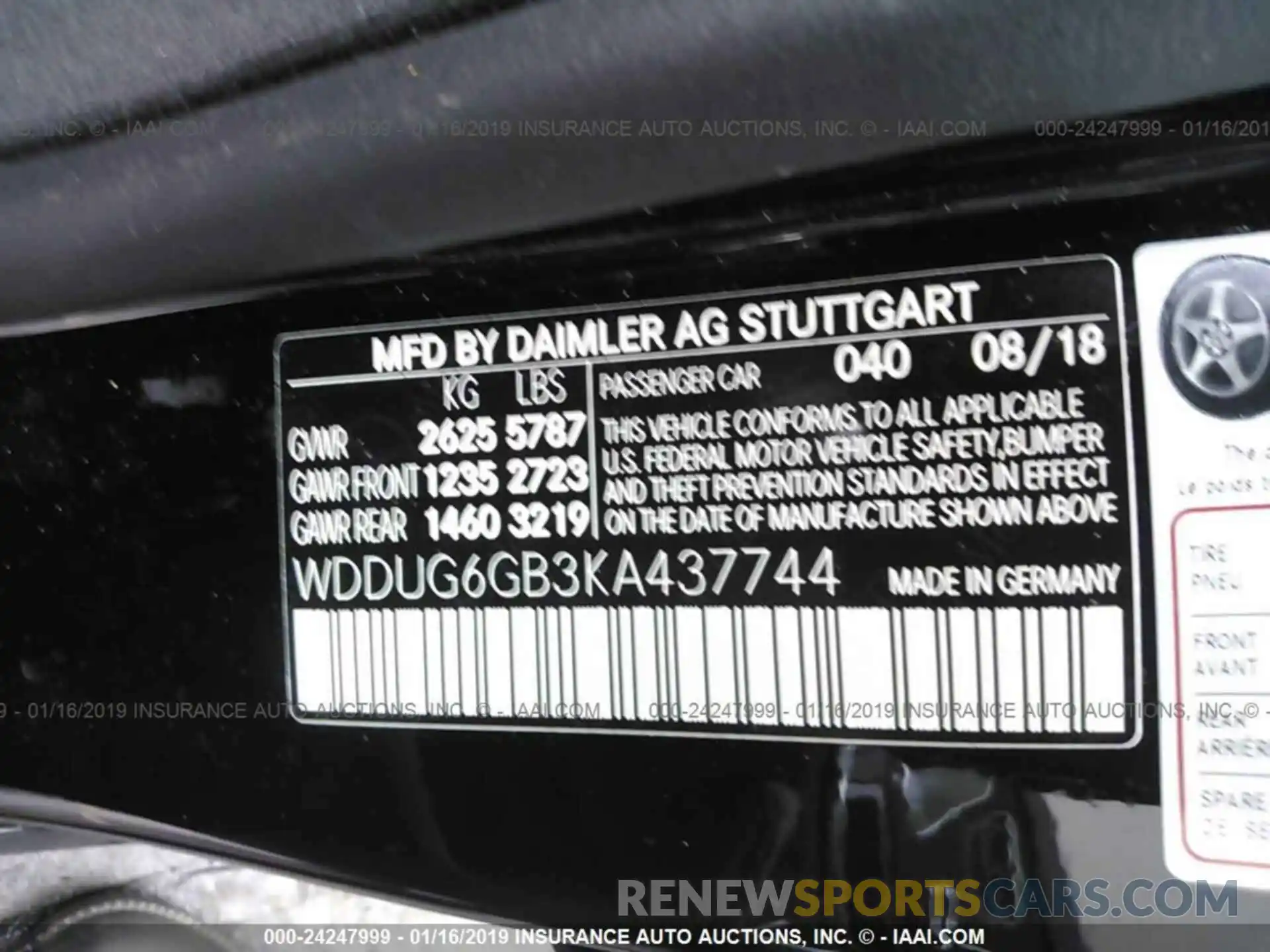 9 Photograph of a damaged car WDDUG6GB3KA437744 MERCEDES-BENZ S 2019