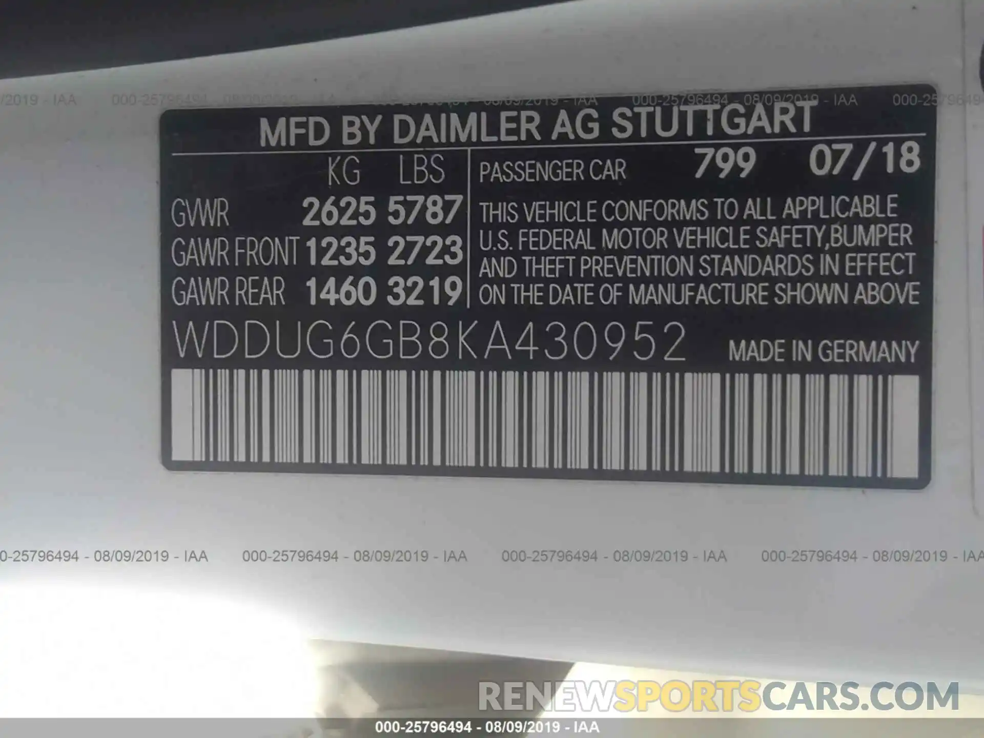 9 Фотография поврежденного автомобиля WDDUG6GB8KA430952 MERCEDES-BENZ S 2019