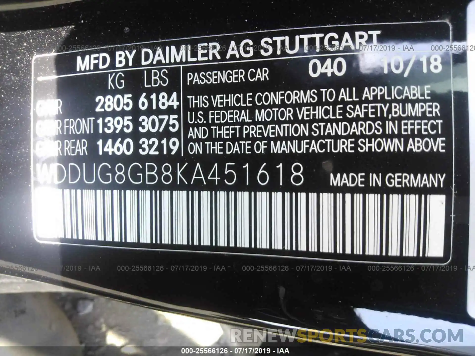 9 Photograph of a damaged car WDDUG8GB8KA451618 MERCEDES-BENZ S 2019