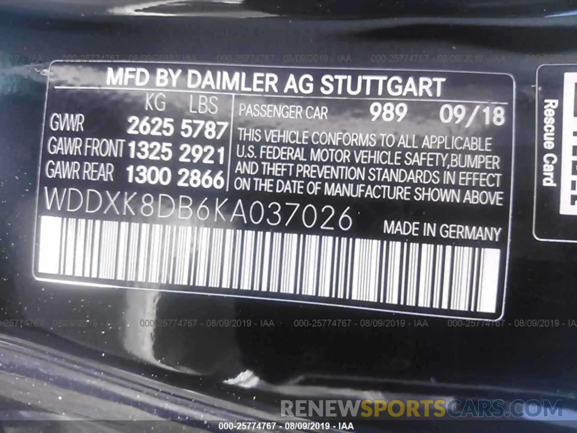 9 Photograph of a damaged car WDDXK8DB6KA037026 MERCEDES-BENZ S 2019