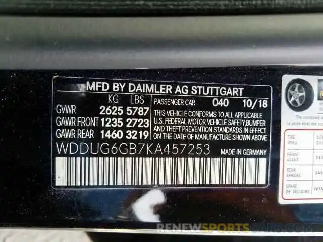 10 Фотография поврежденного автомобиля WDDUG6GB7KA457253 MERCEDES-BENZ S 450 2019