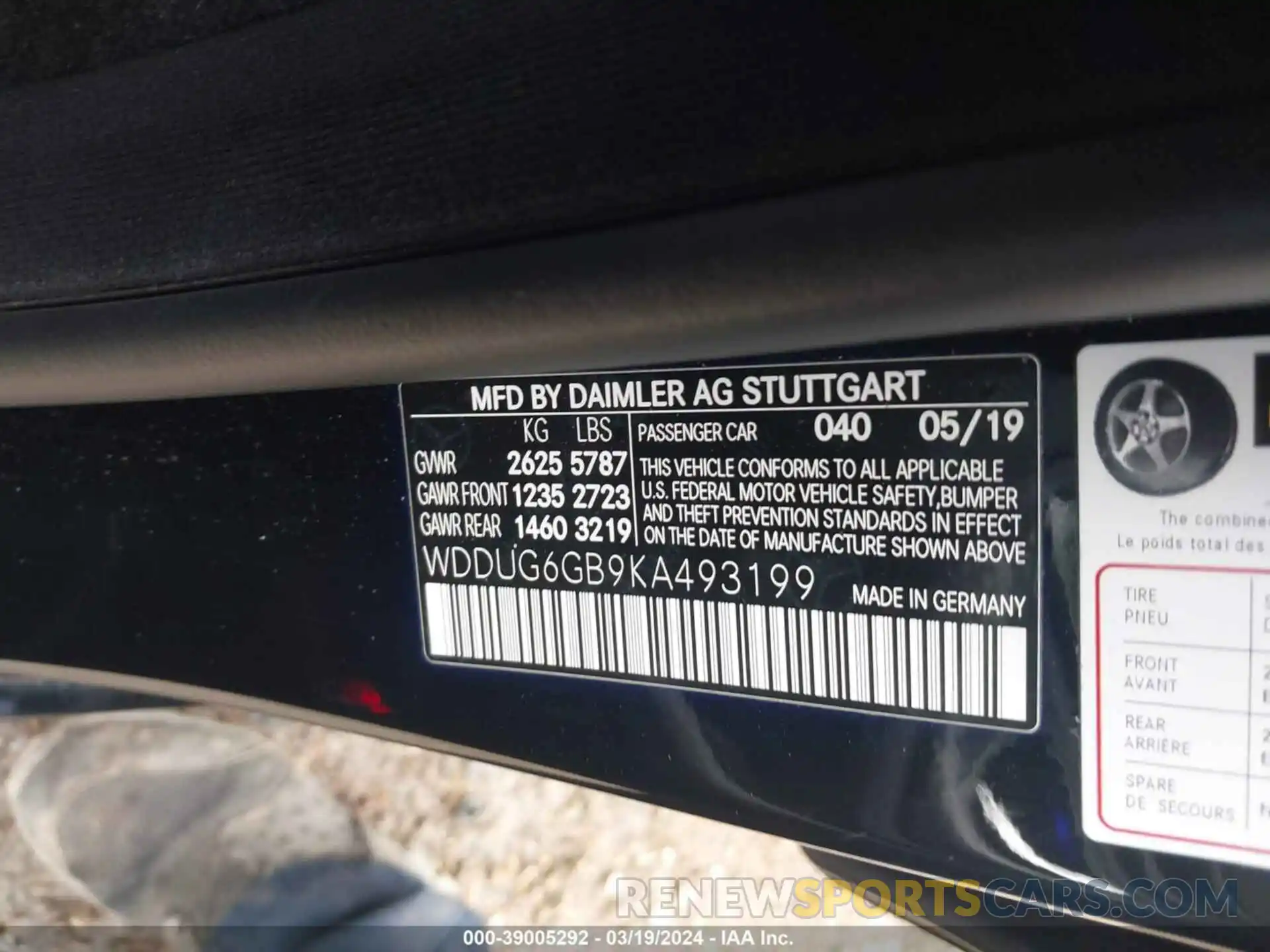 9 Фотография поврежденного автомобиля WDDUG6GB9KA493199 MERCEDES-BENZ S 450 2019