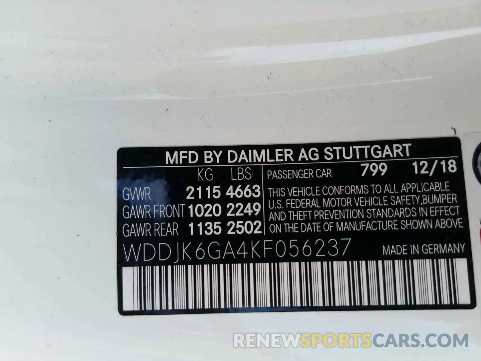 10 Photograph of a damaged car WDDJK6GA4KF056237 MERCEDES-BENZ S CLASS 2019