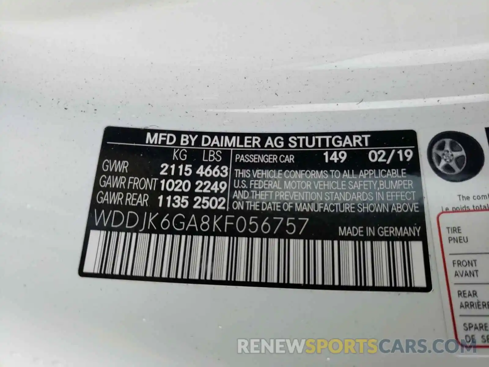 10 Photograph of a damaged car WDDJK6GA8KF056757 MERCEDES-BENZ S CLASS 2019