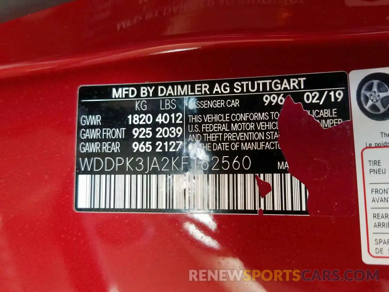 10 Photograph of a damaged car WDDPK3JA2KF162560 MERCEDES-BENZ S CLASS 2019