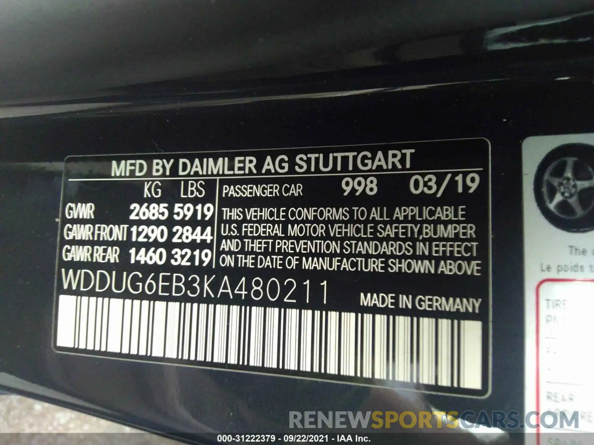 9 Фотография поврежденного автомобиля WDDUG6EB3KA480211 MERCEDES-BENZ S-CLASS 2019