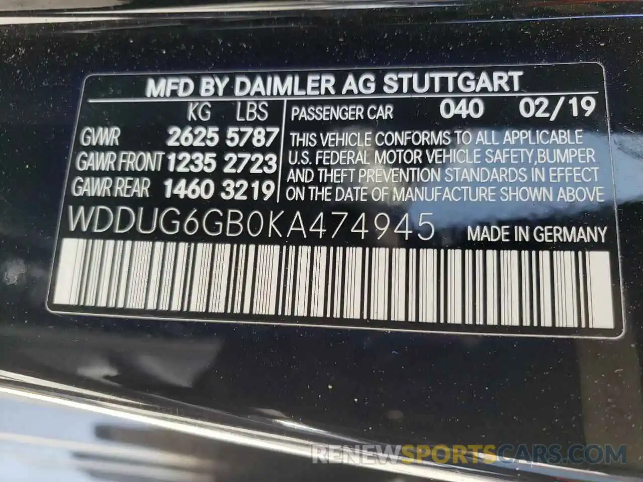 10 Photograph of a damaged car WDDUG6GB0KA474945 MERCEDES-BENZ S-CLASS 2019