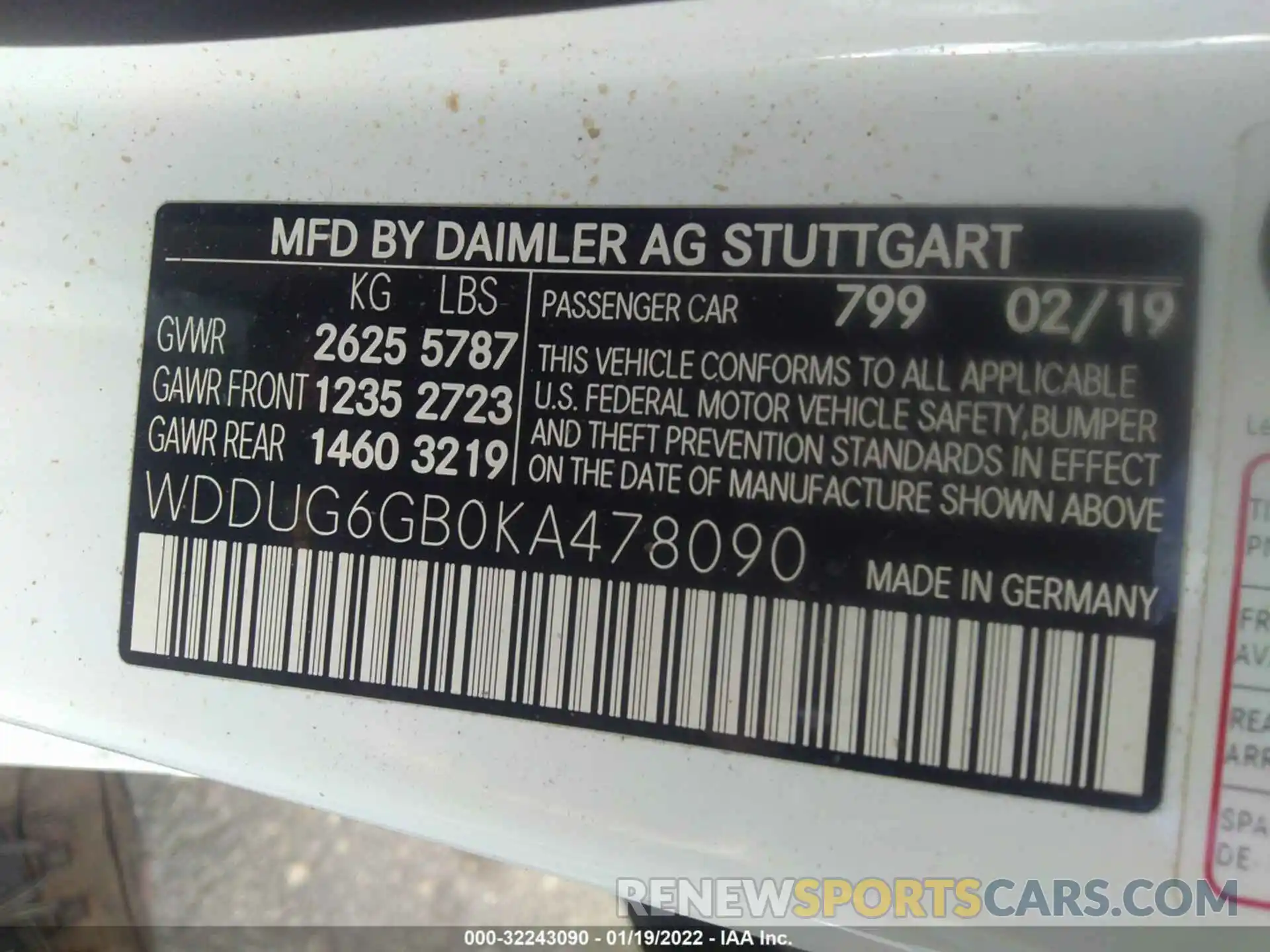 9 Photograph of a damaged car WDDUG6GB0KA478090 MERCEDES-BENZ S-CLASS 2019