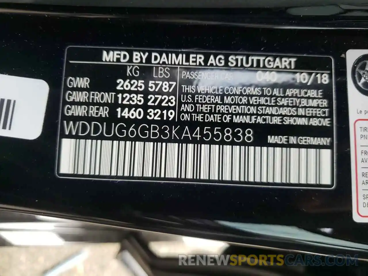 10 Photograph of a damaged car WDDUG6GB3KA455838 MERCEDES-BENZ S-CLASS 2019