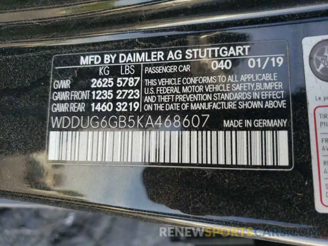 10 Photograph of a damaged car WDDUG6GB5KA468607 MERCEDES-BENZ S-CLASS 2019