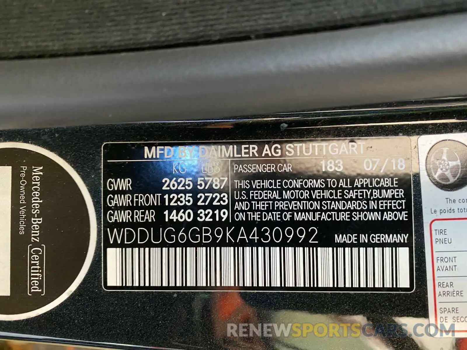 10 Photograph of a damaged car WDDUG6GB9KA430992 MERCEDES-BENZ S-CLASS 2019