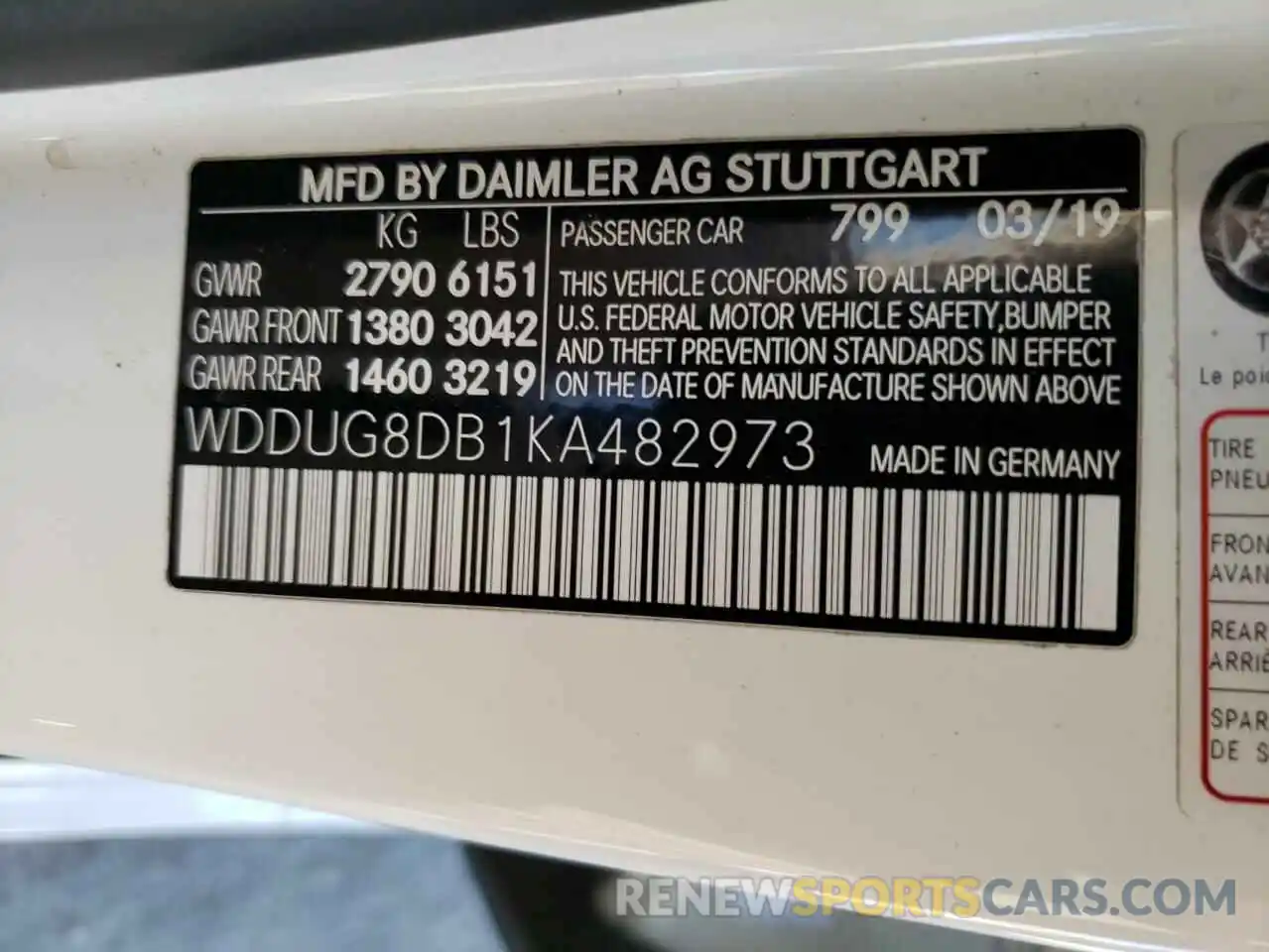 10 Photograph of a damaged car WDDUG8DB1KA482973 MERCEDES-BENZ S-CLASS 2019