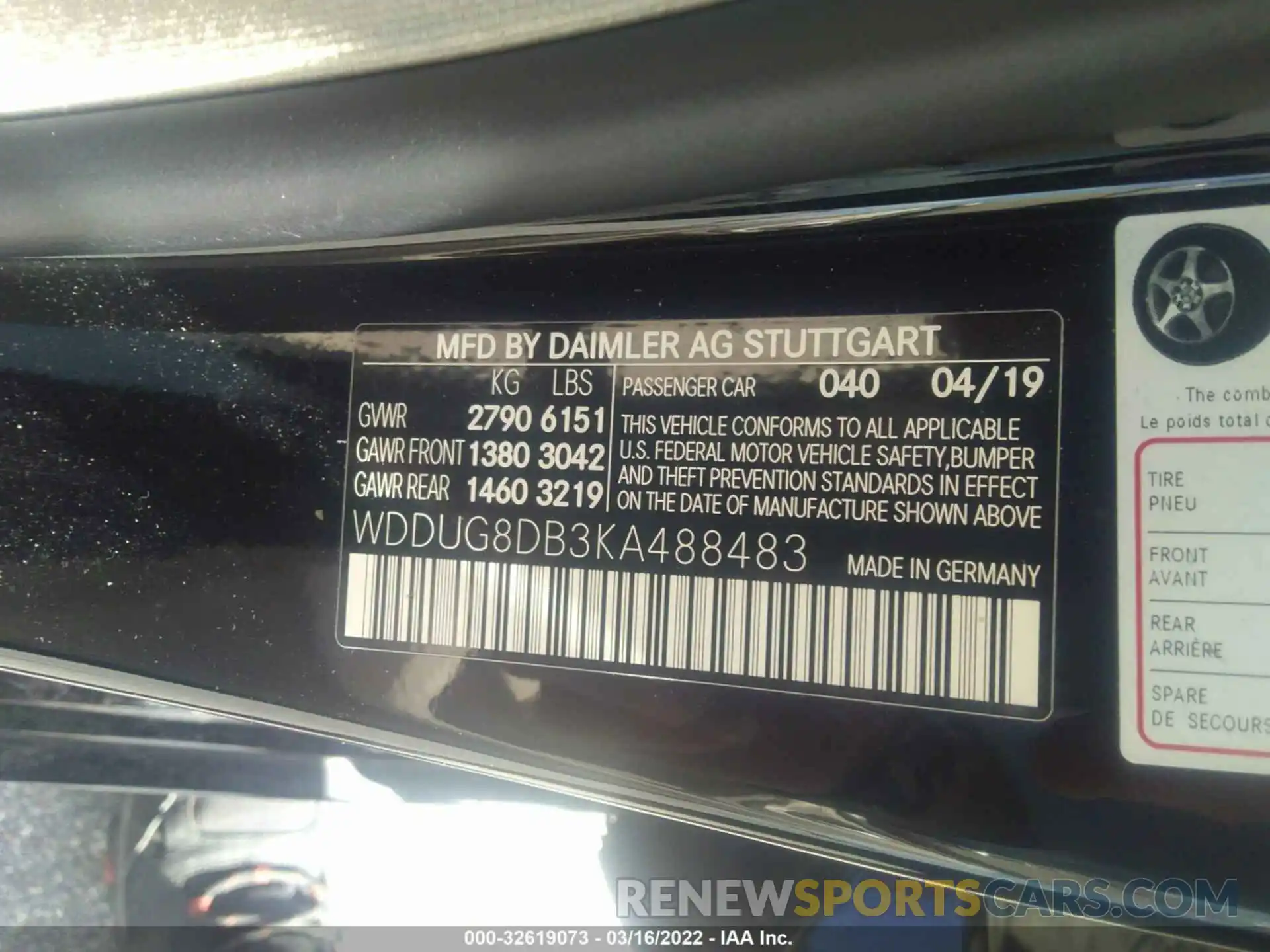 9 Photograph of a damaged car WDDUG8DB3KA488483 MERCEDES-BENZ S-CLASS 2019