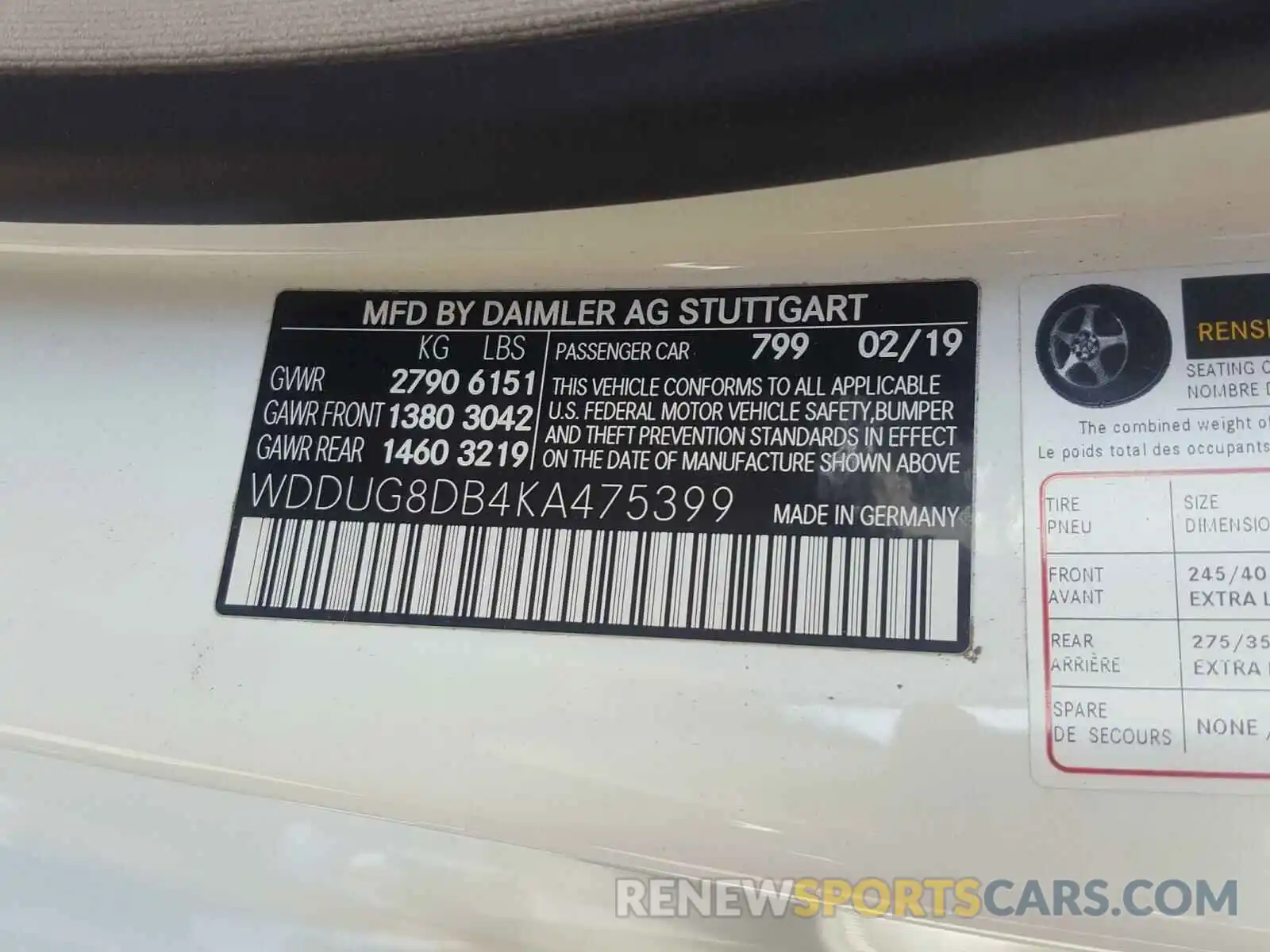 10 Photograph of a damaged car WDDUG8DB4KA475399 MERCEDES-BENZ S CLASS 2019