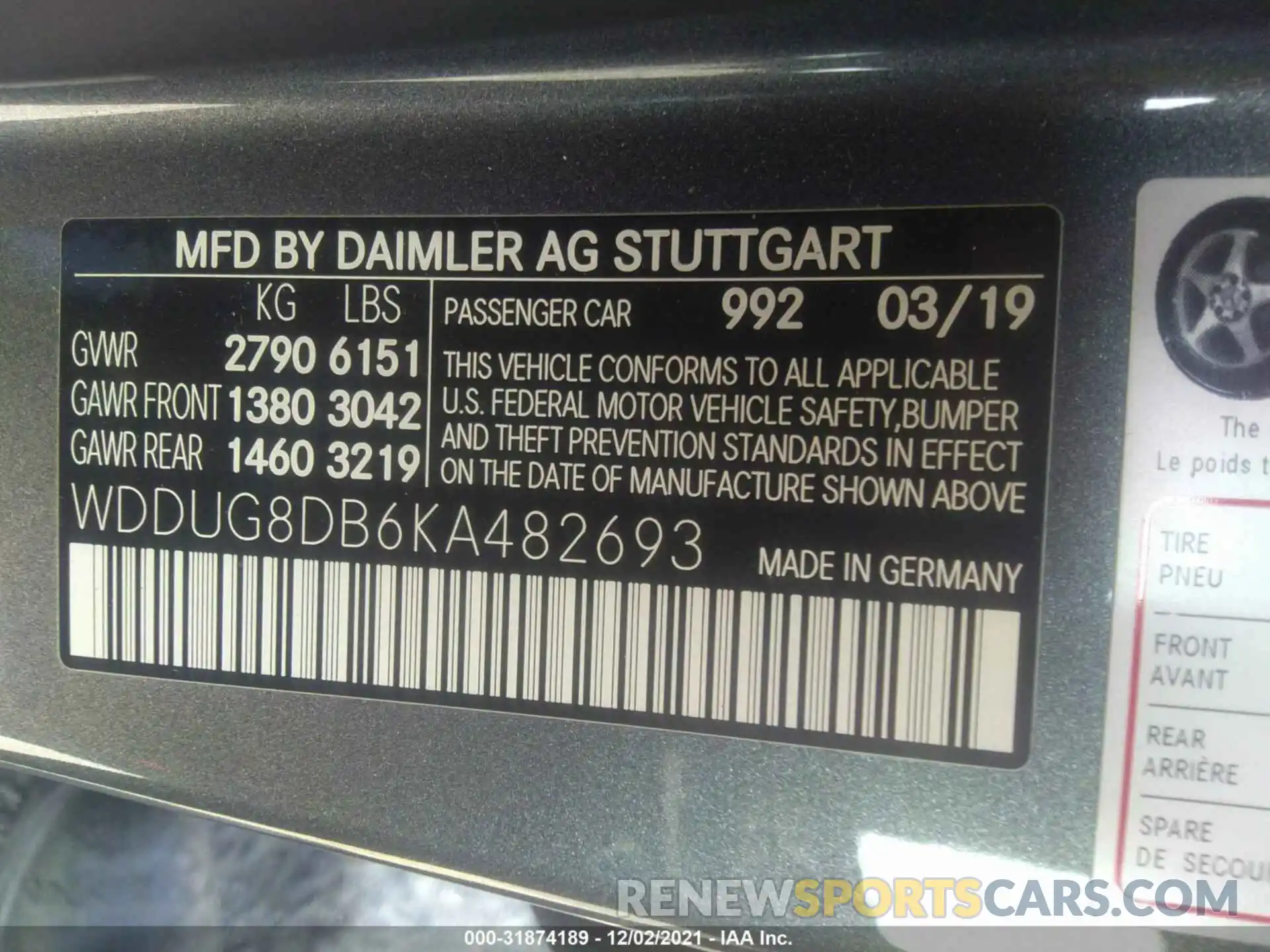 9 Photograph of a damaged car WDDUG8DB6KA482693 MERCEDES-BENZ S-CLASS 2019