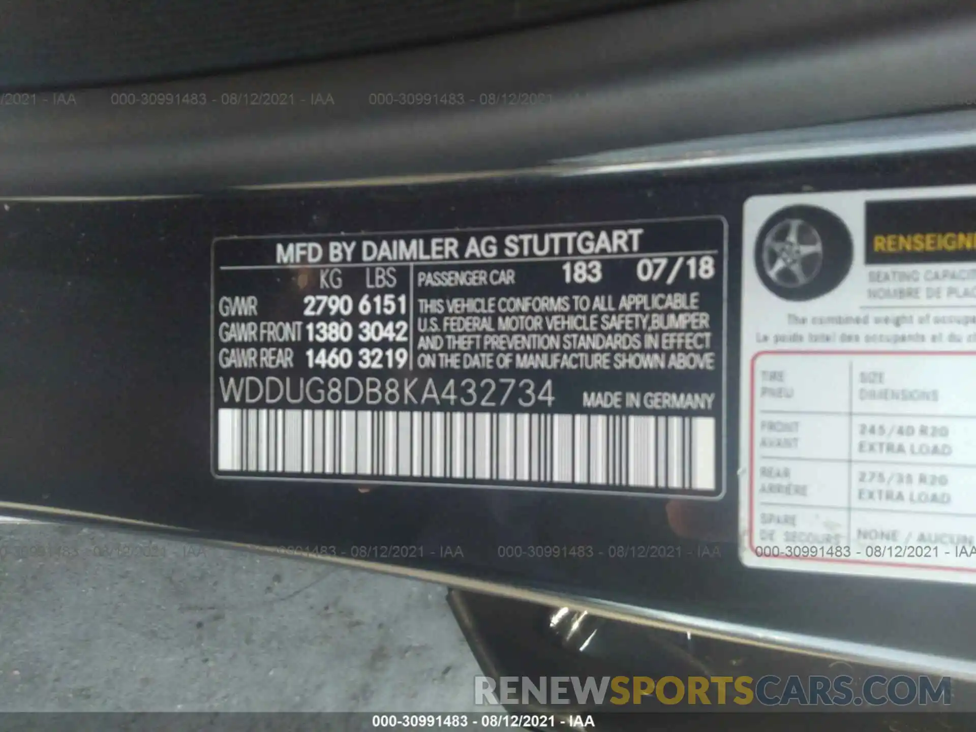 9 Photograph of a damaged car WDDUG8DB8KA432734 MERCEDES-BENZ S-CLASS 2019