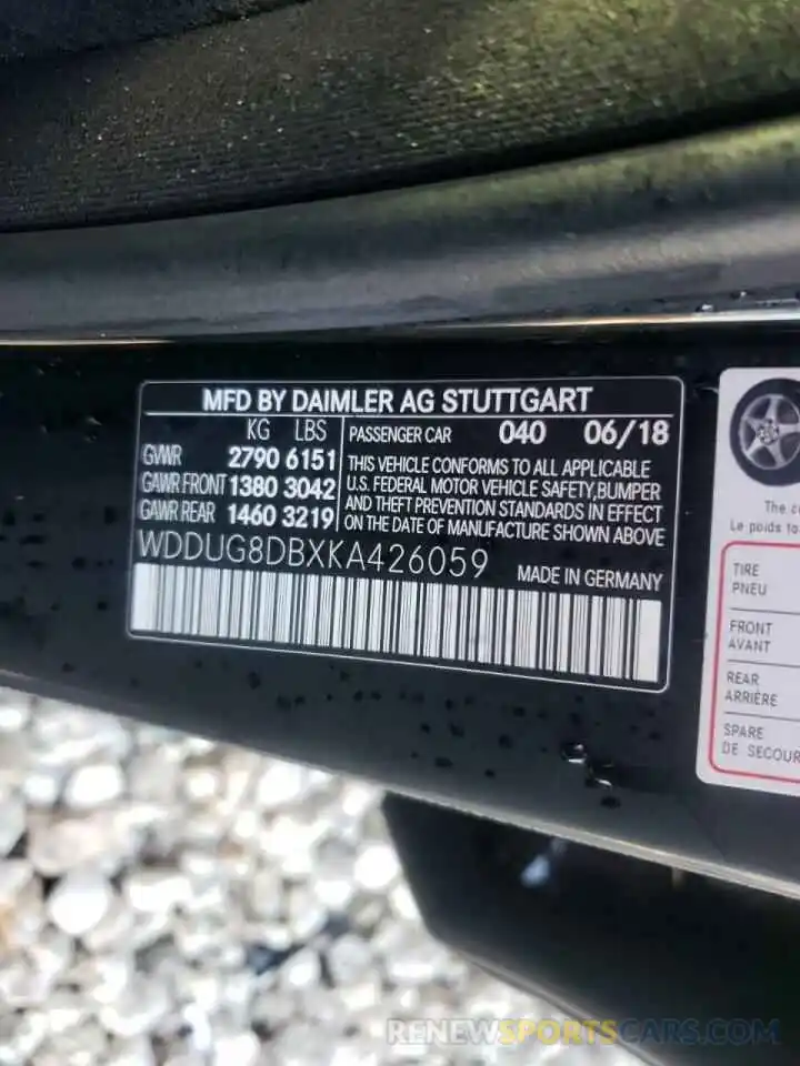 10 Photograph of a damaged car WDDUG8DBXKA426059 MERCEDES-BENZ S-CLASS 2019