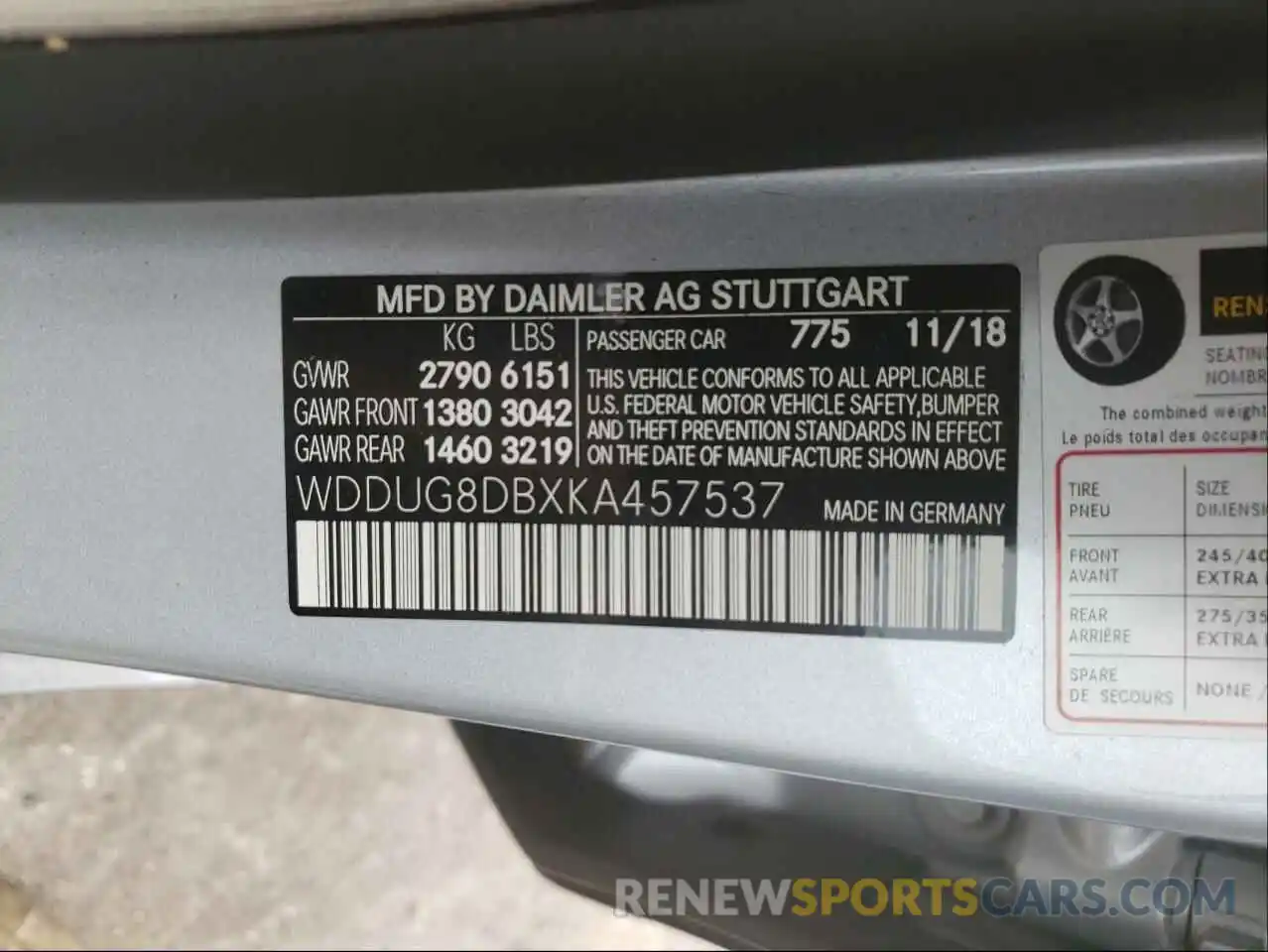 10 Photograph of a damaged car WDDUG8DBXKA457537 MERCEDES-BENZ S-CLASS 2019