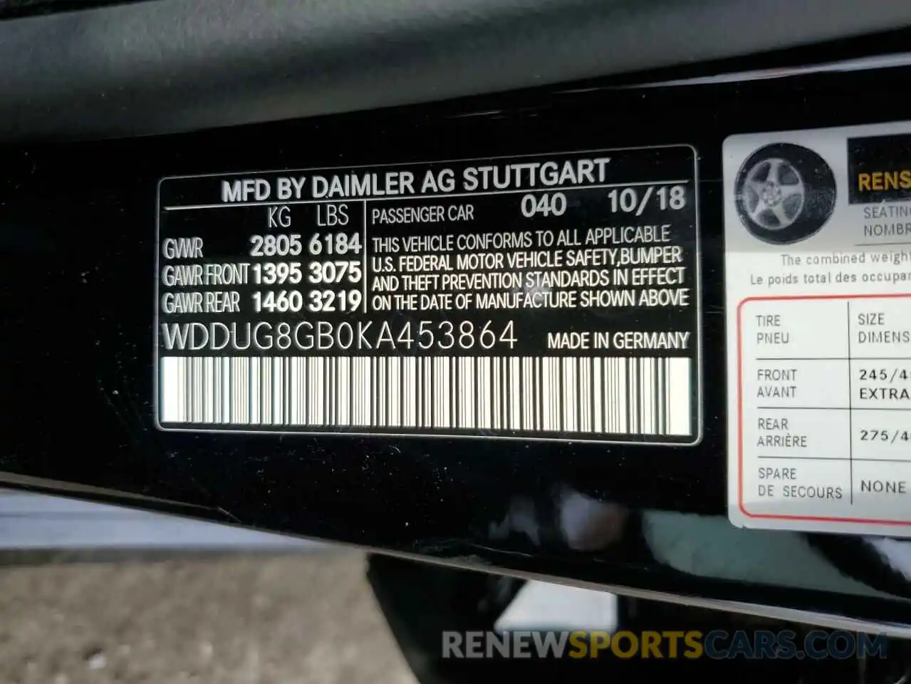 10 Photograph of a damaged car WDDUG8GB0KA453864 MERCEDES-BENZ S-CLASS 2019