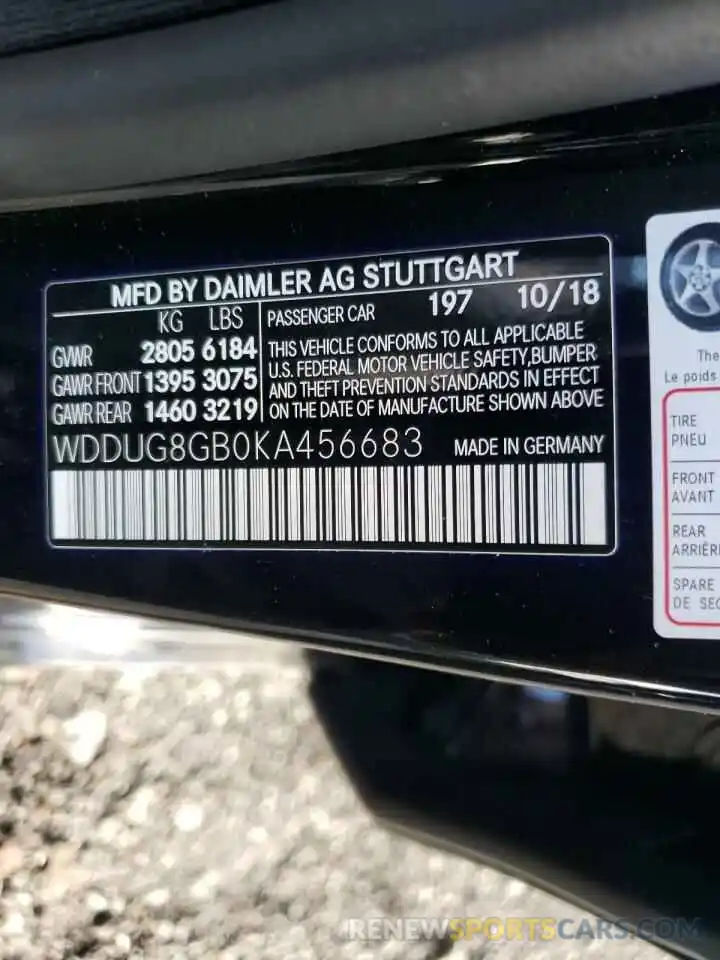 10 Photograph of a damaged car WDDUG8GB0KA456683 MERCEDES-BENZ S-CLASS 2019