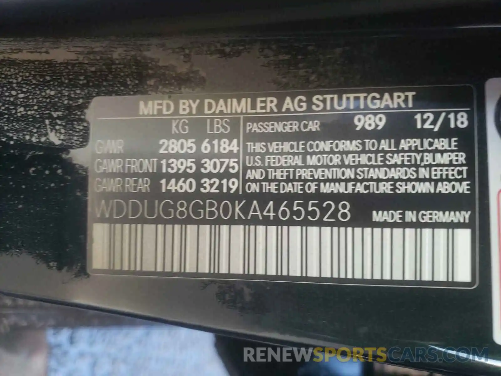 10 Photograph of a damaged car WDDUG8GB0KA465528 MERCEDES-BENZ S-CLASS 2019