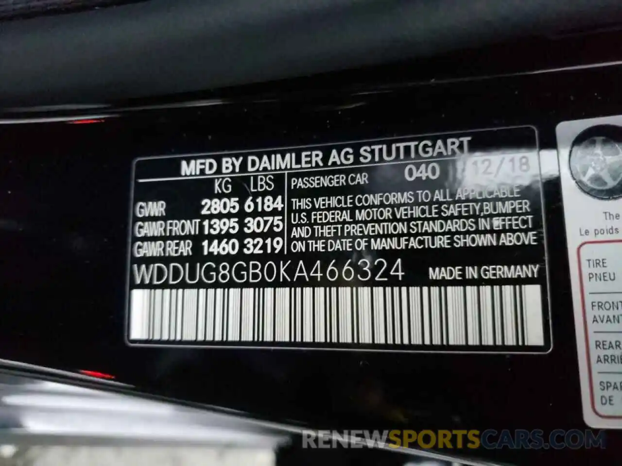 10 Photograph of a damaged car WDDUG8GB0KA466324 MERCEDES-BENZ S-CLASS 2019