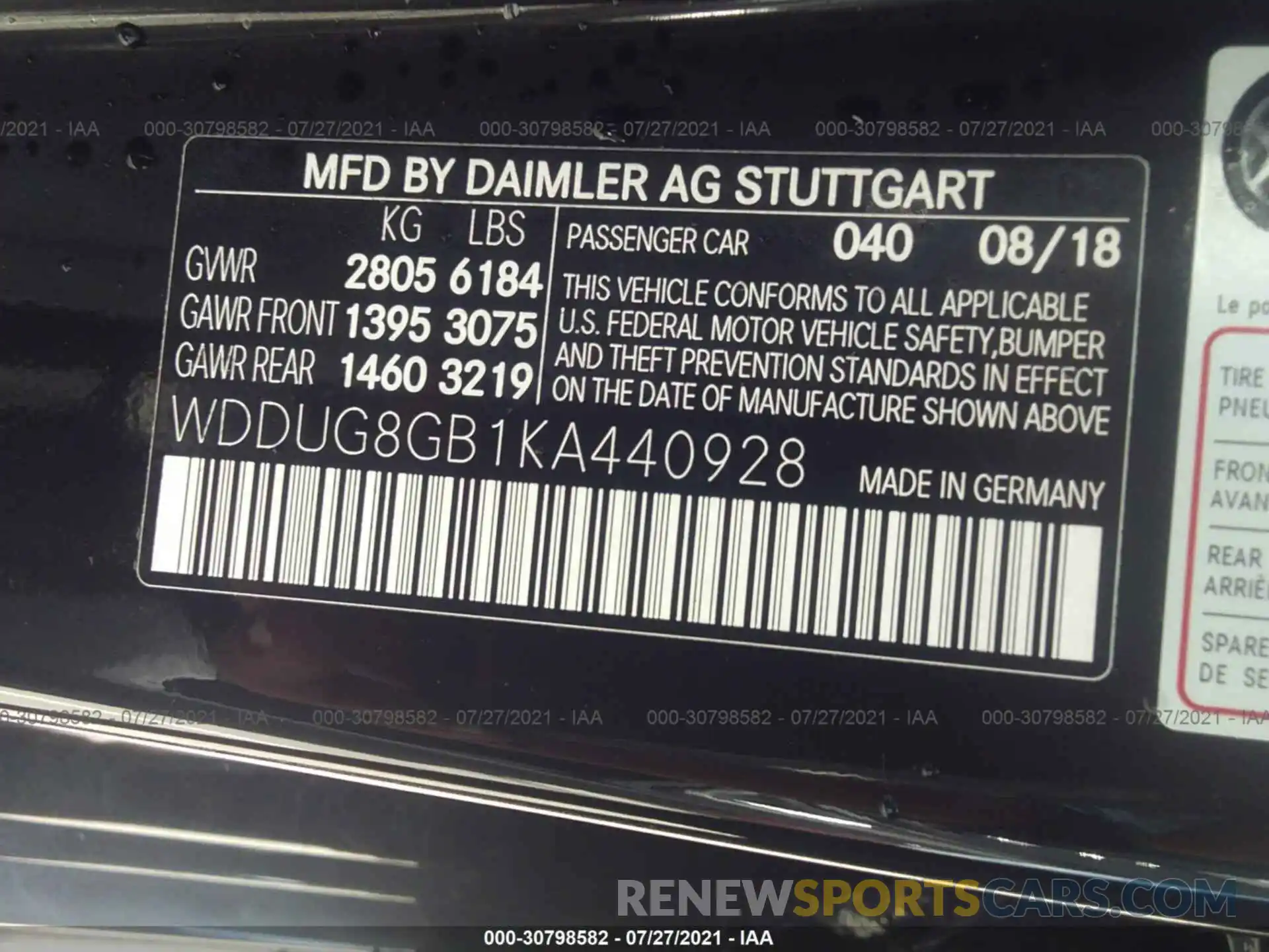 9 Фотография поврежденного автомобиля WDDUG8GB1KA440928 MERCEDES-BENZ S-CLASS 2019