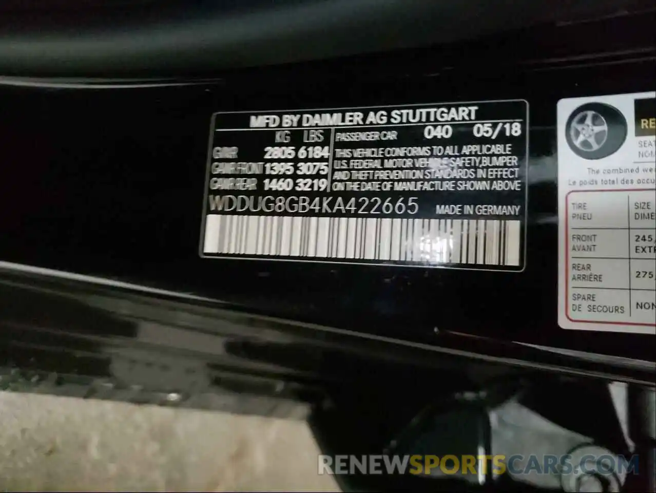 10 Photograph of a damaged car WDDUG8GB4KA422665 MERCEDES-BENZ S-CLASS 2019