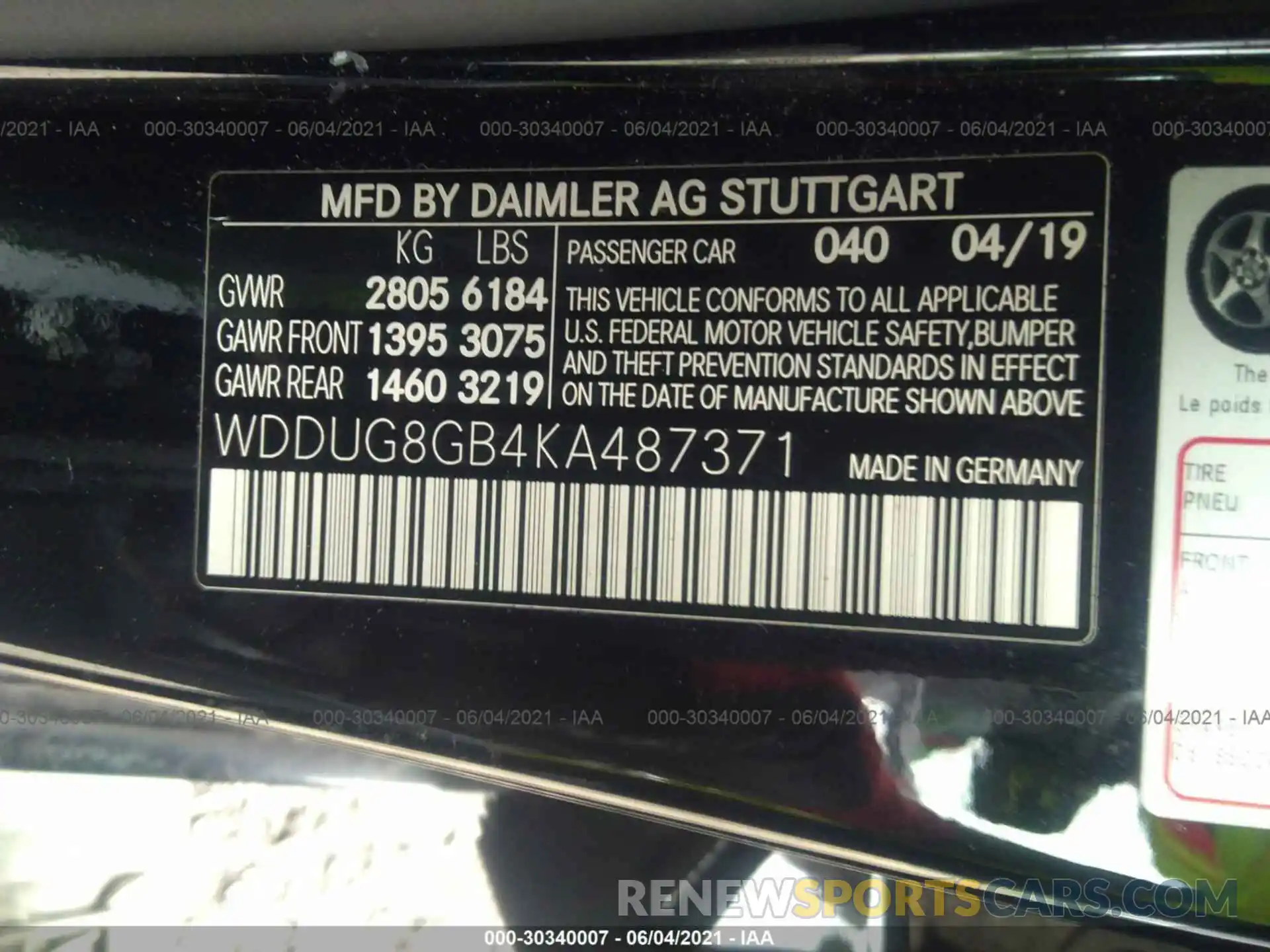 9 Фотография поврежденного автомобиля WDDUG8GB4KA487371 MERCEDES-BENZ S-CLASS 2019