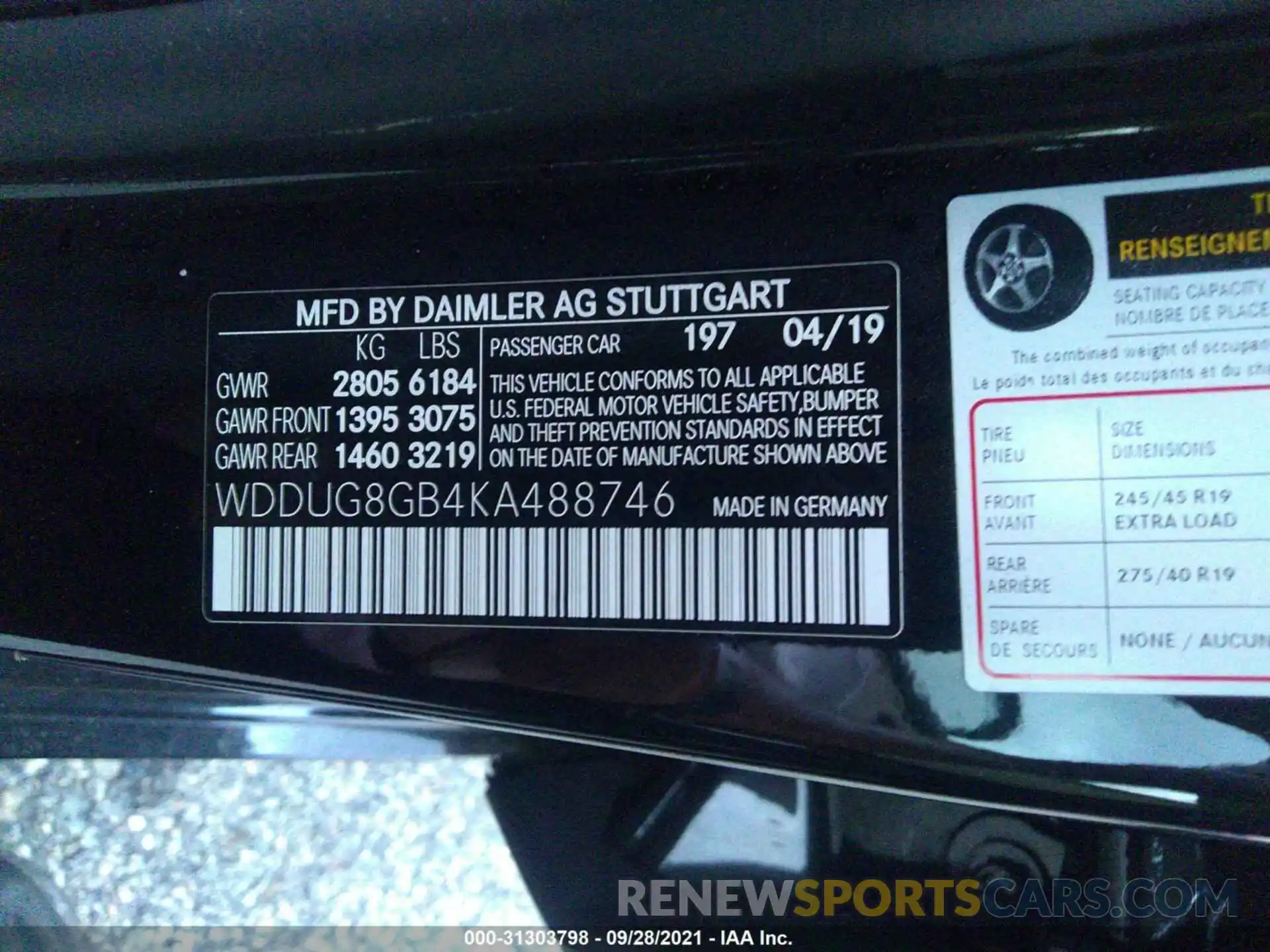 9 Фотография поврежденного автомобиля WDDUG8GB4KA488746 MERCEDES-BENZ S-CLASS 2019