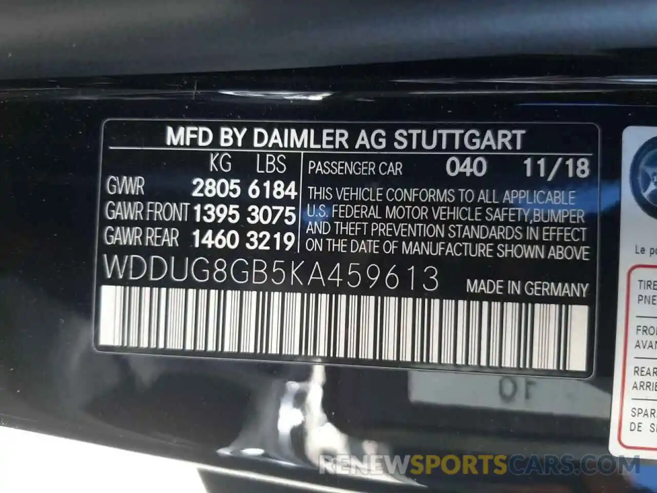 10 Photograph of a damaged car WDDUG8GB5KA459613 MERCEDES-BENZ S-CLASS 2019