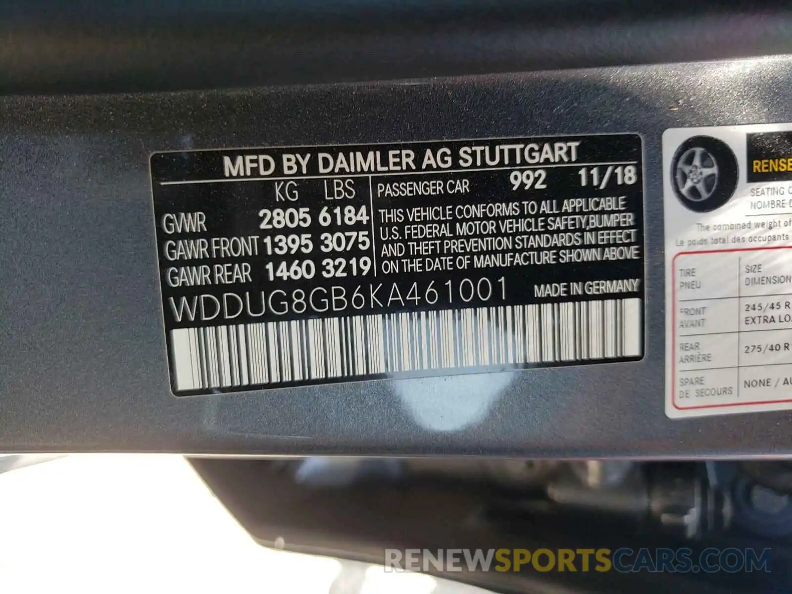 10 Photograph of a damaged car WDDUG8GB6KA461001 MERCEDES-BENZ S CLASS 2019