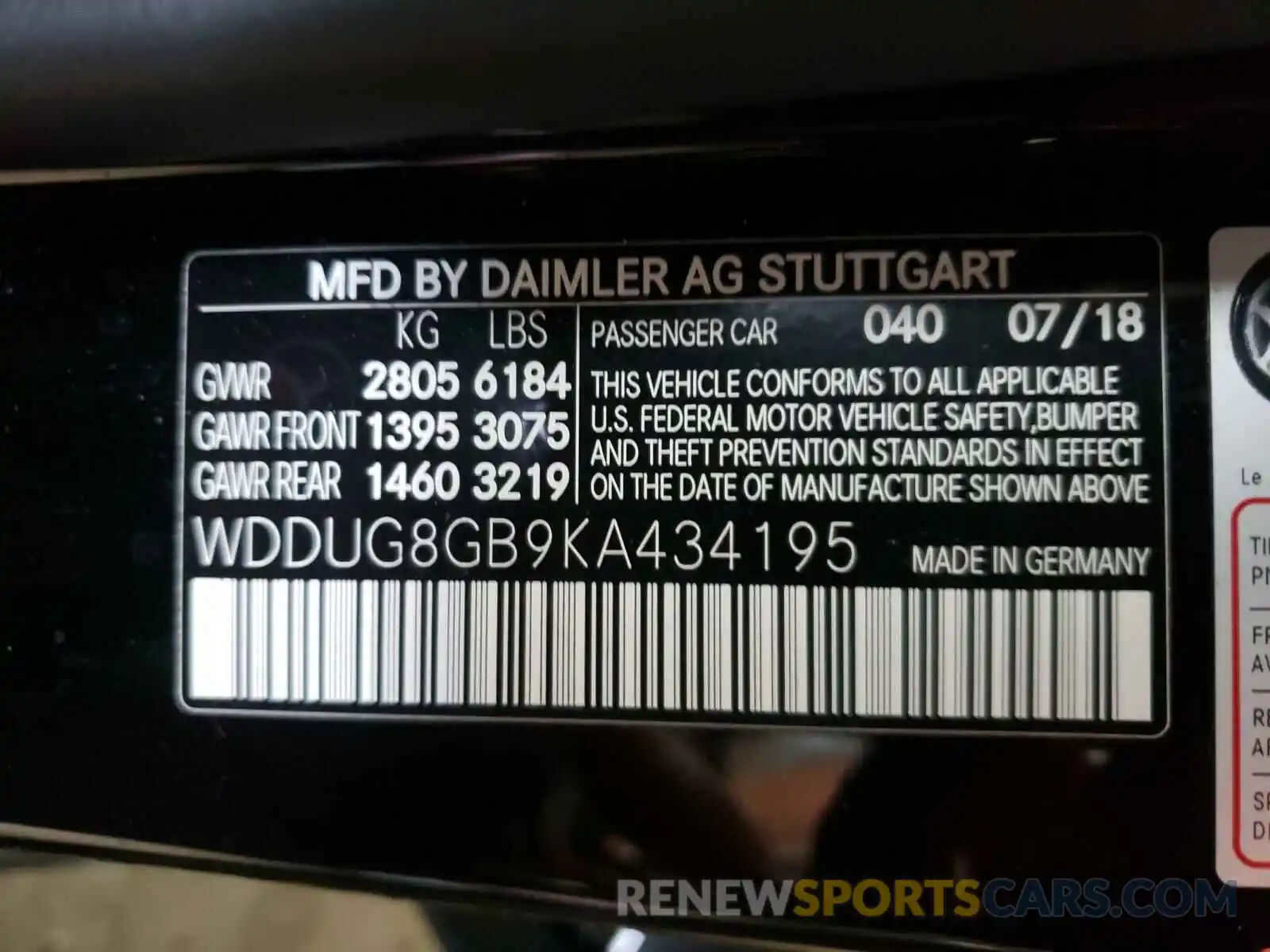 10 Photograph of a damaged car WDDUG8GB9KA434195 MERCEDES-BENZ S-CLASS 2019