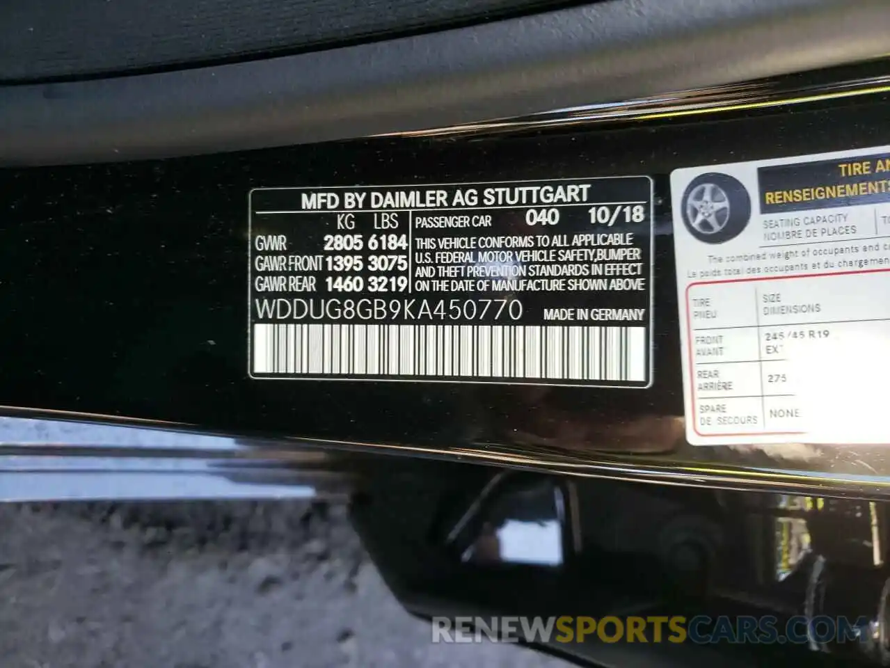 10 Photograph of a damaged car WDDUG8GB9KA450770 MERCEDES-BENZ S-CLASS 2019